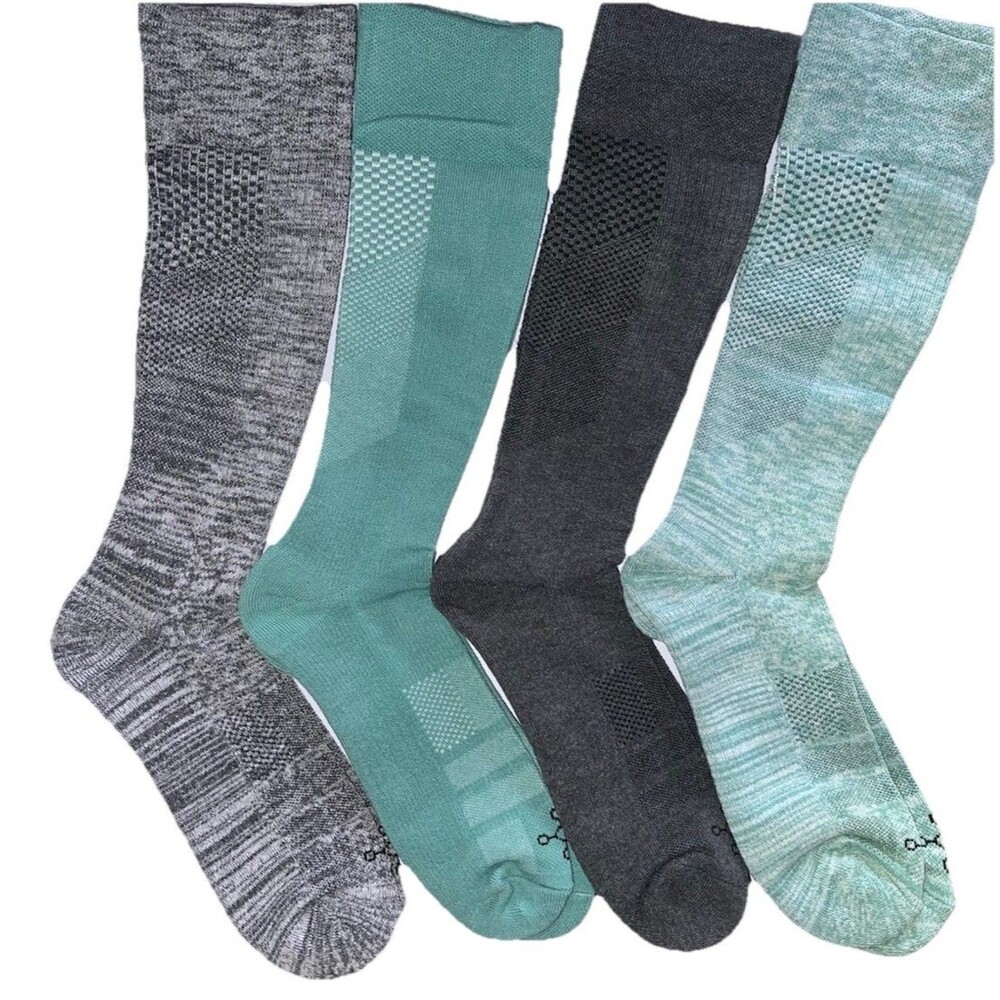 TOMMIE COPPER Nanoglide Compression Over-the-Calf Socks Gray Green 4 Pk Sz Large